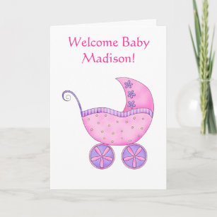 Carte Boguet rose personnalisé par nom bienvenu de bébé