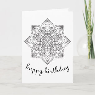 Carte Boho Anniversaire mandala ornement floral art colo