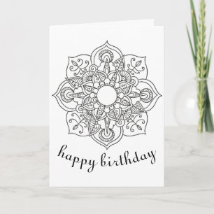 Carte Boho Anniversaire mandala ornement floral art colo