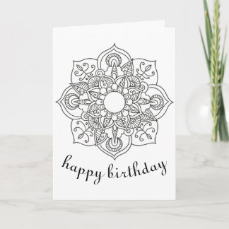 Carte Boho Anniversaire mandala ornement floral art colo