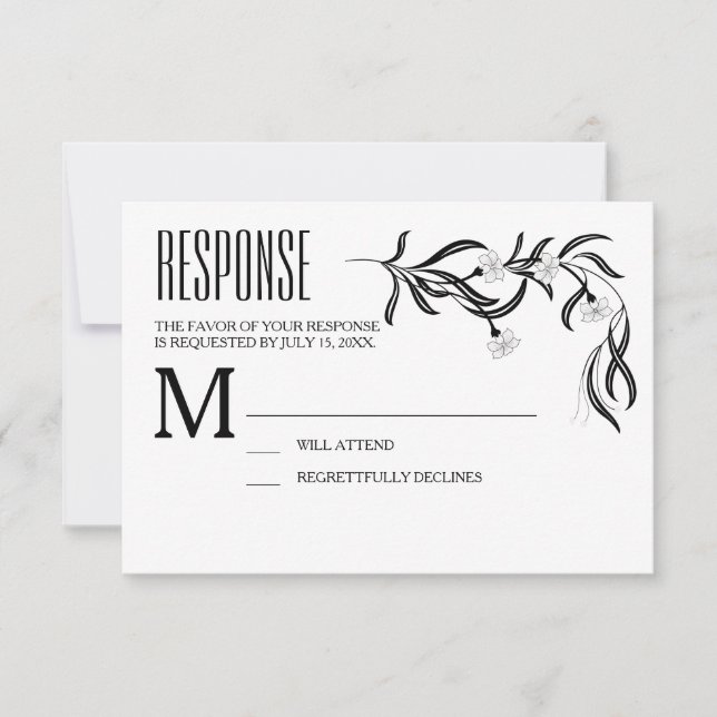 Carte Boho Art Déco Black and White Floral Respons (Devant)