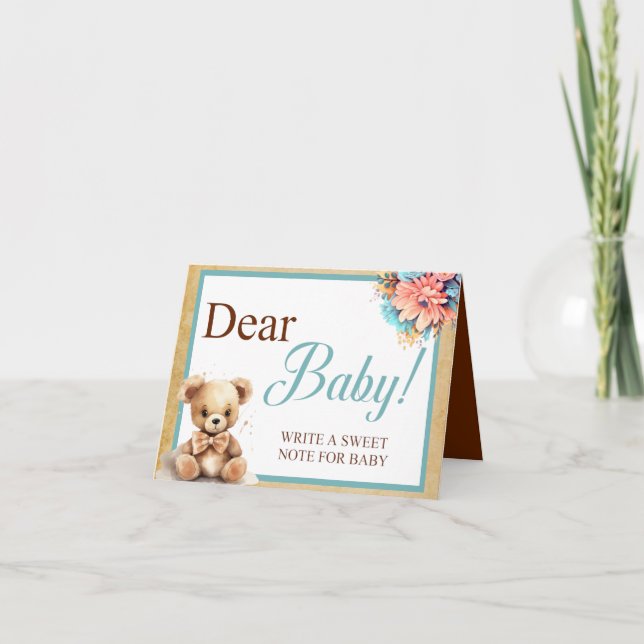 Carte Boho Blue Bear Baby shower Cher Baby Table Card (Devant)