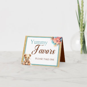 Carte Boho Blue Bear Baby shower Yummy Faveurs Table