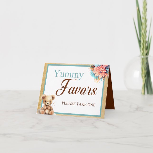 Carte Boho Blue Bear Baby shower Yummy Faveurs Table (Devant)