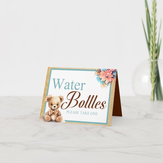 Carte Boho Blue Oear Baby shower d'eau bouteille table (Devant)