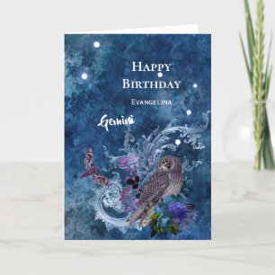 Carte Boho Blue Zodiac Gemini Constellation Anniversaire