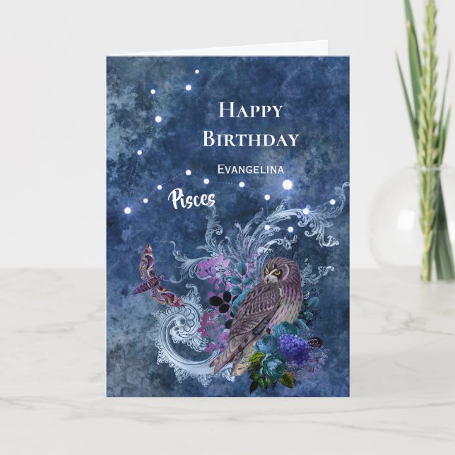 Carte Boho Blue Zodiac Pisces Constellation Anniversaire (Devant)