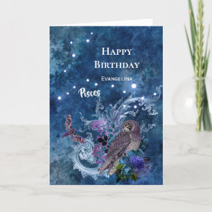 Carte Boho Blue Zodiac Pisces Constellation Anniversaire
