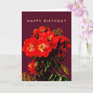 Carte Boho Chic Joyeux Anniversaire Rouge Roses Bourgogn