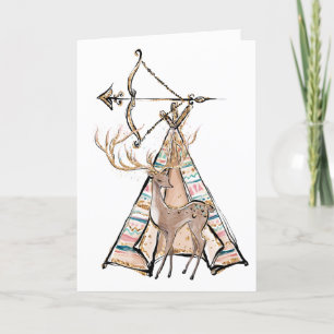 Carte Boho Deer Tent Joyeux Anniversaire