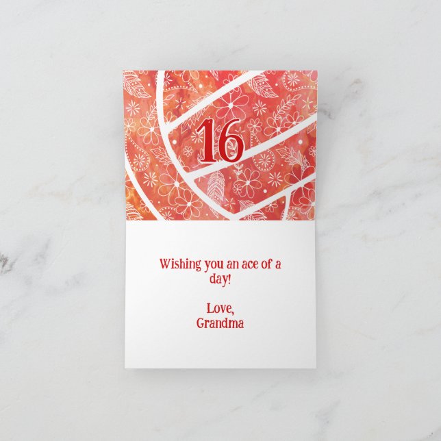 Carte boho doodle plumes orange volley anniversaire (Intérieur)