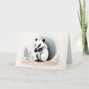 Carte Boho doux skunk minimaliste dans le blanc des bois