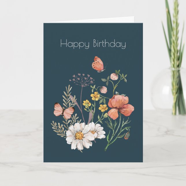 Carte Boho Fleur sauvage botanique anniversaire (Devant)