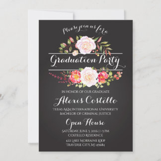 Carte Boho Floral Graduation Party Watercolor