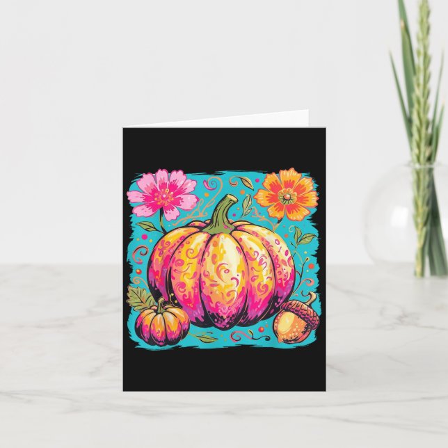 Carte Boho Floral Thanksgiving Saison Citrouille Vibes d (Devant)