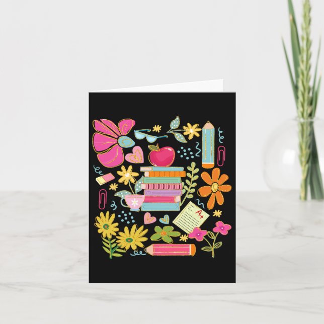 Carte Boho Flower Livre enseignant Apple Pencil Funny Re (Devant)