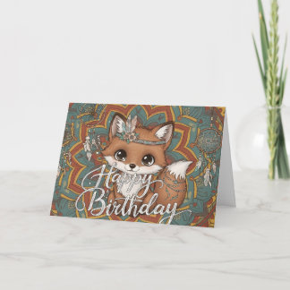 Carte Boho Fox Happy Birthday Card 