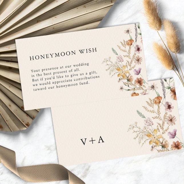 Carte Boho Honeymoon Wish (Boho Floral Honeymoon Wish Enclosure Card Monogram by Painted Paperie
)