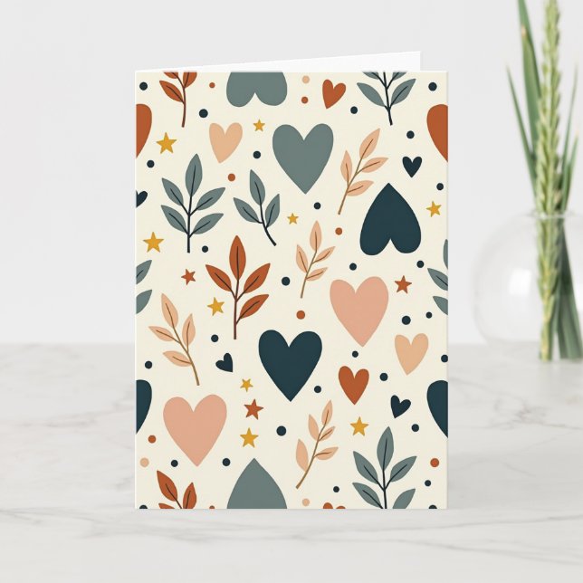 Carte Boho Love Hearts Leaves (Devant)