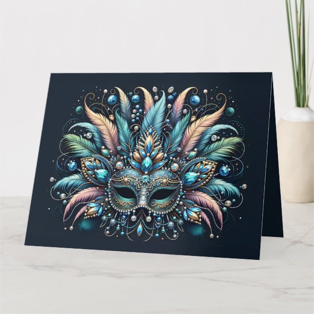 Carte Boho Masquerade Feather Jewel Mask (Devant)