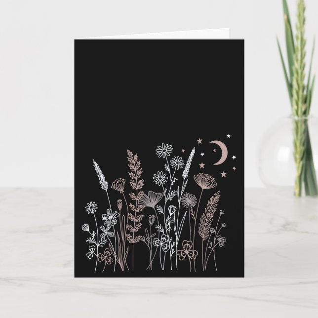 Carte Boho Night Sky Floral Illustration – Moon, Stars & (Devant)