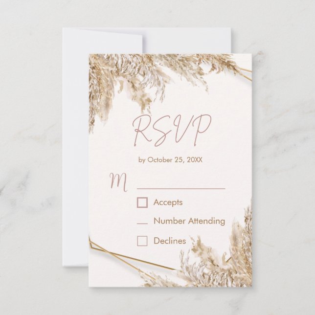 Carte Boho Pampas Grass RSVP | Bleu beige neutre (Devant)