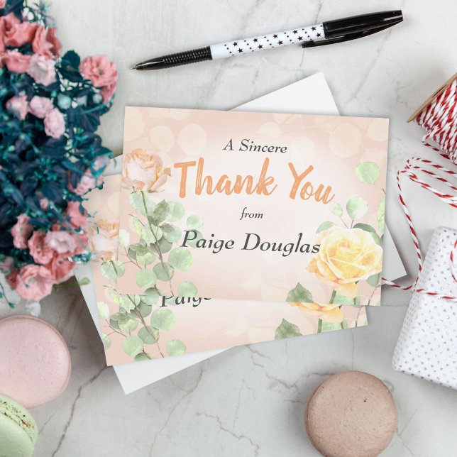 Carte Boho Peach Dusty Rose Floral Eucalyptus Folio (graduation party graduate thank you card thanks stationary peach pink roses flowers botanical)
