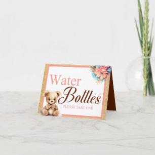 Carte Boho Pink Bear Baby shower d'eau bouteille table