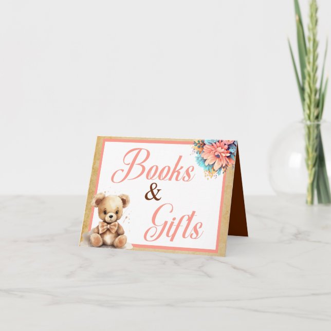 Carte Boho Pink Bear Baby showers Livres et Cadeaux (Devant)