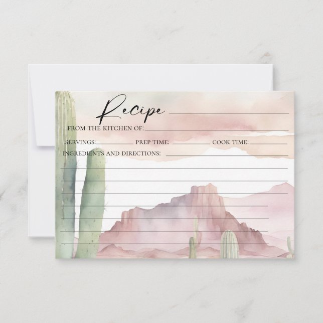 Carte Boho Pink Watercolor Desert Cactus Recette C (Devant)