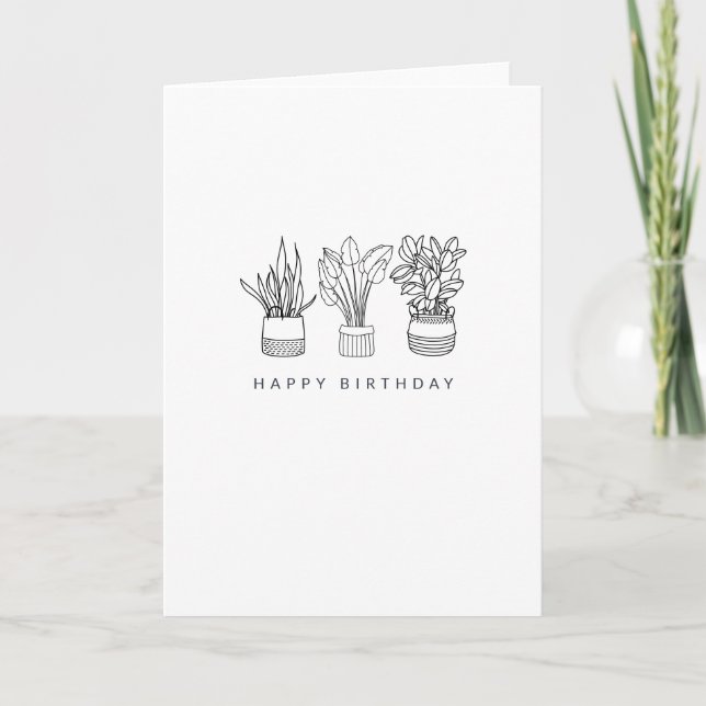 Carte Boho Plante ligne minimale dessin d'art Anniversai (Devant)