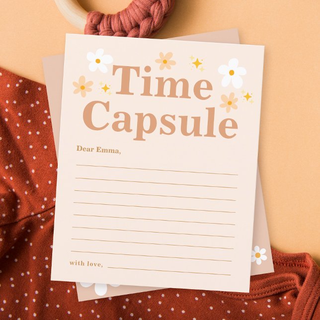 Carte Boho Retro Daisy 1er Anniversaire Heure Caps (Créateur téléchargé)