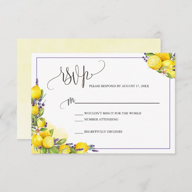 Carte Boho RSVP Boho Lavande d'aquarelle citron (Devant / Derrière)