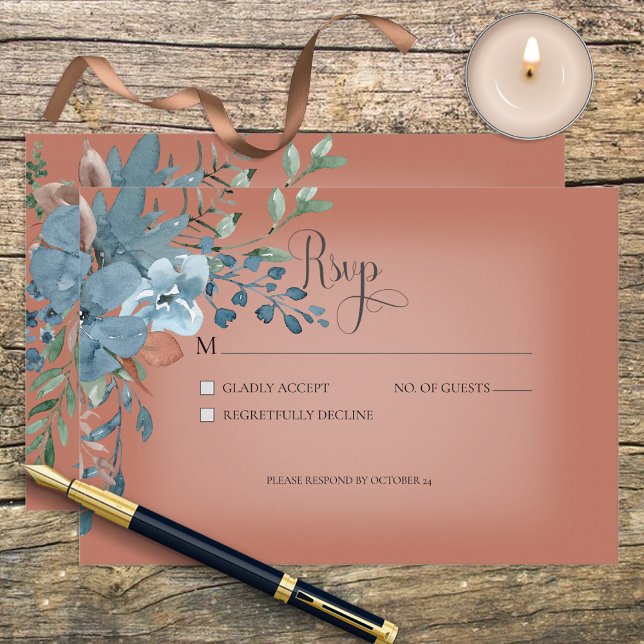 Carte Boho Rust & Blue Floral Mariage Response Car (Créateur téléchargé)