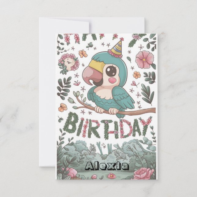 Carte Boho Simple Parrot Digital Anniversaire (Devant)