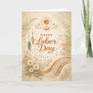 Carte Boho Soleil Fleurs Sauvages Bonne Fête du Travail