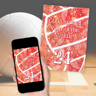 Carte boho sports orange floral volley-ball bonne chance