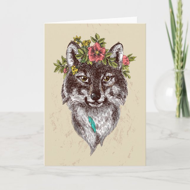 Carte Boho Style Wolf Halo Portrait (Devant)