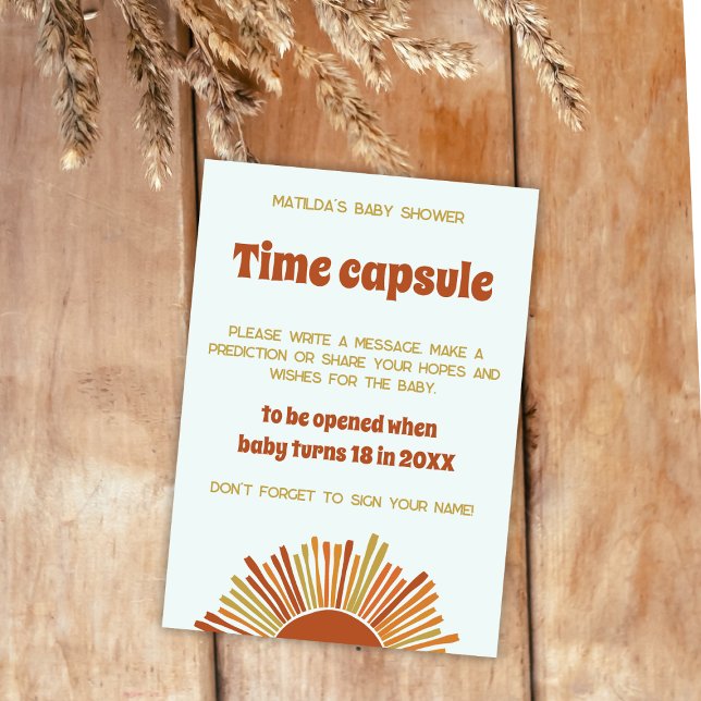 Carte Boho Sunshine Retro Temps Capsule Baby shower Jeu (time capsule boho sunshine baby shower baby predictions baby shower activity)