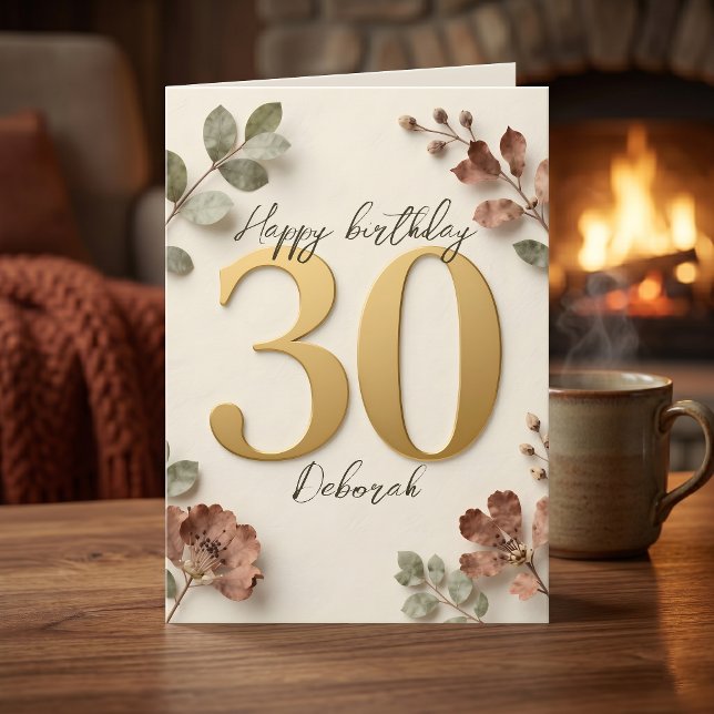 Carte Boho Terre Tonale Florale Or 30e Anniversaire (Créateur téléchargé)