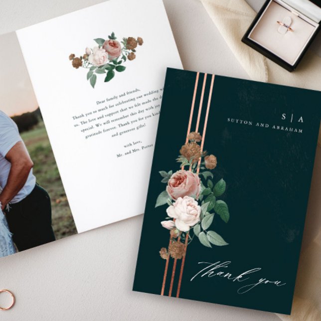 Carte Boho Vintage Floral Wedding (Elegant Vintage Floral Wedding Photo Thank You Cards.)