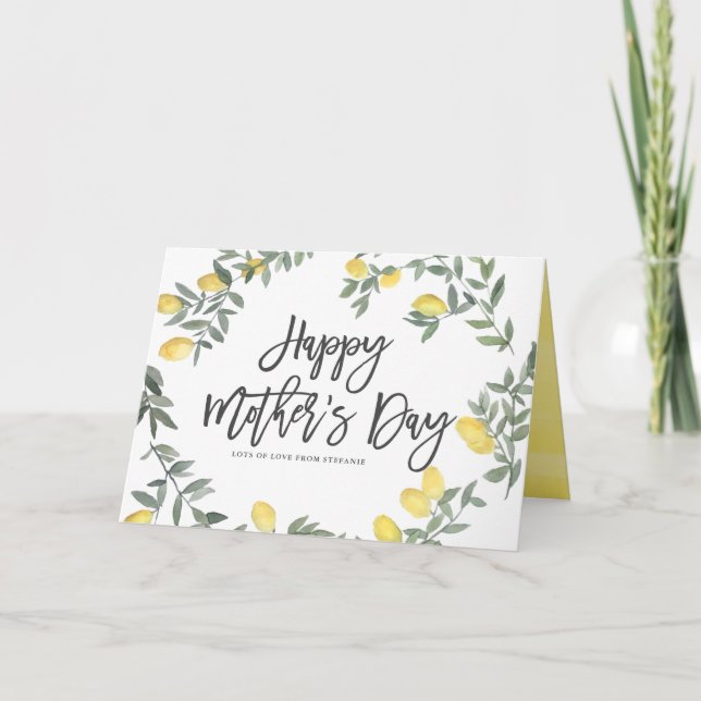 Carte Boho Watercolor Lemon Wreath Joyeuse fête des mère (Devant)