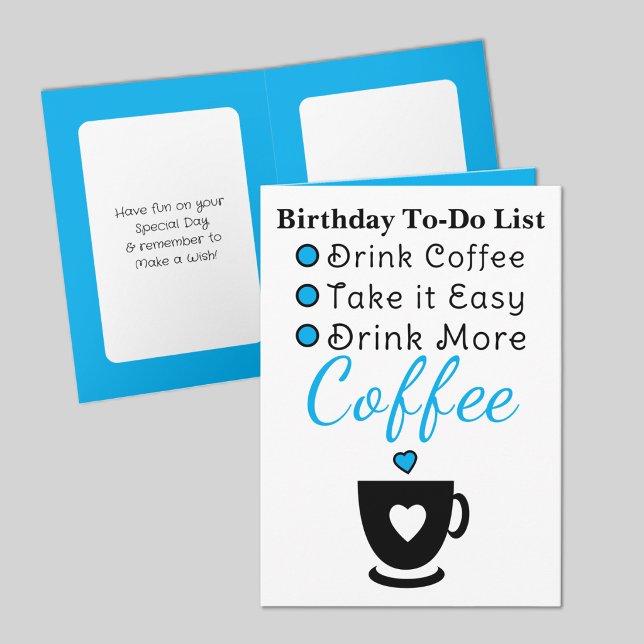 Carte Boire plus de café blanc bleu anniversaire (Créateur téléchargé)