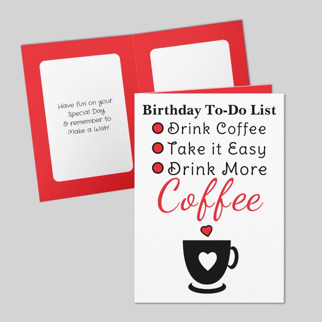 Carte Boire plus de café blanc rouge anniversaire (Créateur téléchargé)