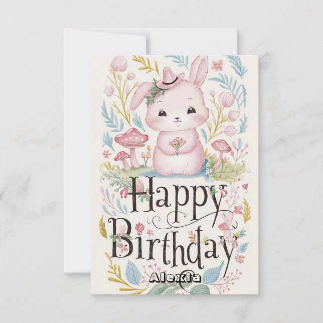 Carte Bois coloré Bunny Digital Anniversaire (Devant)
