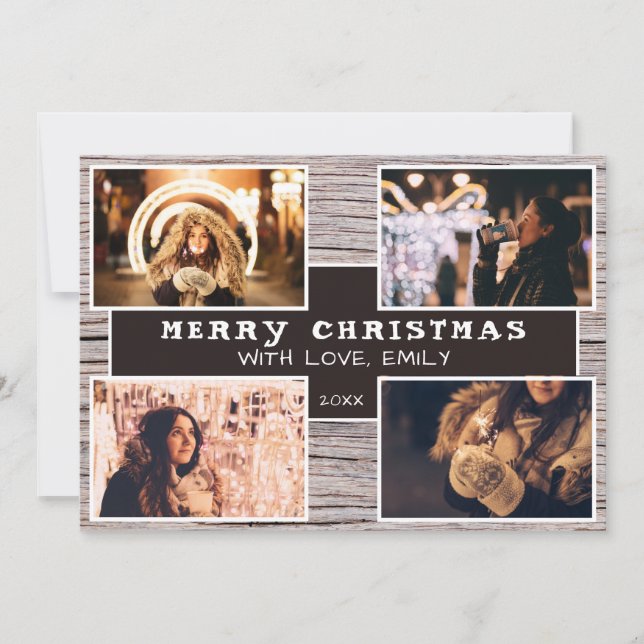 Carte Bois rustique 4 Photo Collage photo Photo de Noël (Devant)