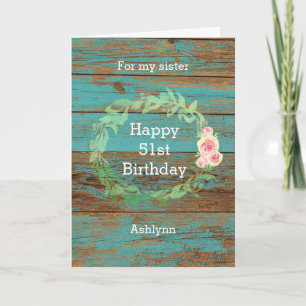 Carte Bois rustique et aquarelle Floral 51e anniversaire