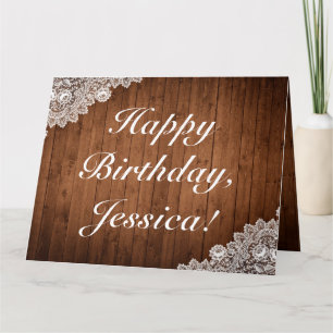 Carte Bois rustique et dentelle joyeuse fête d'anniversa