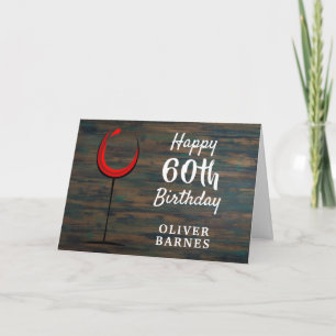 Carte Bois rustique Verre rouge 60e anniversaire