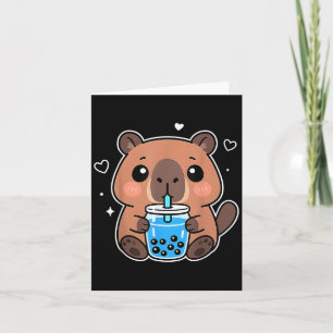 Carte Boisson Boba Capybara Kawaii Chapeau Japonais Mign